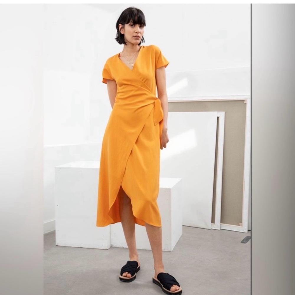 & Other Stories Vibrant Orangey Gold Midi Dress